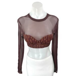 NEW Adidas x Ivy Park Brown Sheer Long Sleeve Sport Fitness Training Top Size XS